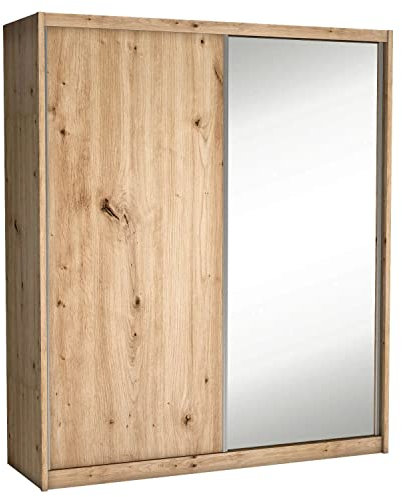 Cool24 Maciej I Kleiderschränke - Modern Schwebetürenschrank - Kleiderschrank mit Spiegel - Schlafzimmerschrank 208x240cm mit 12 Regale - Kleiderschrank Braun - Schrank Schlafzimmer