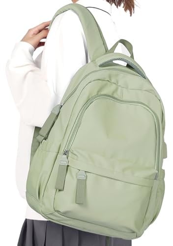 WEPLAN Sac a Dos Scolaire Fille Lycee Ados Sac à Dos Collège Cartable Loisir Sacs d'école Backpack School Bag Sacs pour Prdinateur Portable 14 Pouces Femme Garcon,Vert Clair