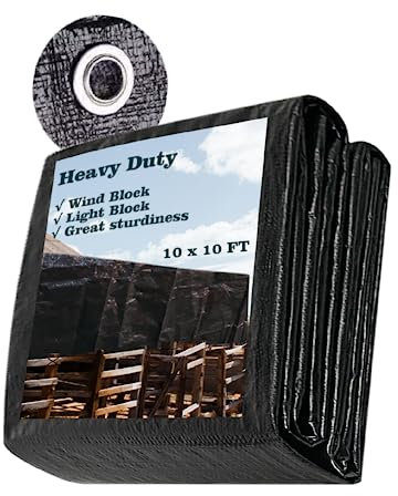 Bâche de protection robuste 3 x 3 m, noire, imperméable, résistante aux UV, bâche de protection renforcée durable, bâche de sol en plastique multifonction avec œillets pour abri de jardin, mobilier de