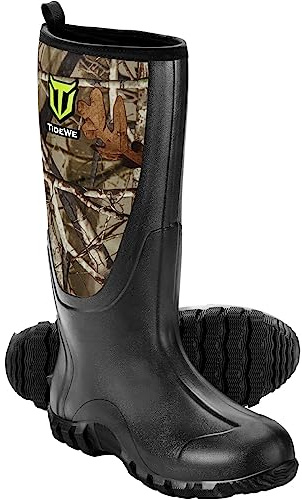 TIDEWE Rubber Boots for Men Multi-Season, Waterproof Rain Boots with Steel Shank, 6mm Neoprene Sturdy Rubber Outdoor Hunting Boots Size 11 (Next Camo G2)
