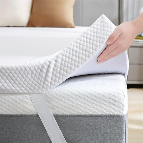 SINWEEK 5,1 cm Gel-Memory-Schaum-Matratzenauflage für Doppelbett, extra lang, belüftete Polsterung mit hoher Dichte, für Rückenschmerzen, Bettauflage mit abnehmbarem weichem Bezug