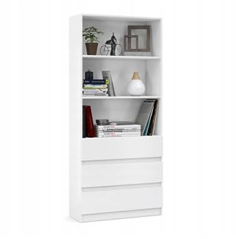 VBChome Standregal 80 x 180 x 35 cm Weiß Büroregal mit 3 Fächern 3 Schubladen Bücherregal Bücherschrank Holzwerkstoff Mehrzweckschrank für Flur Schlafzimmer Wohnzimmer Weiß
