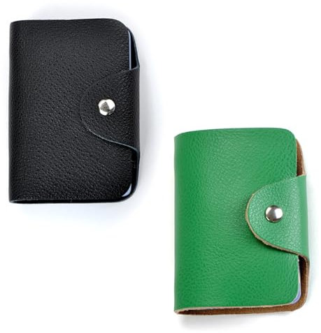 AMYXIYUAN Lot de 2 porte-cartes de crédit en cuir noir et vert avec 24 emplacements pour portefeuille, carte d'assurance, carte de débit, permis de conduire, Vert/noir, 10.3cmx7.5cmx1.4cm, Minimaliste