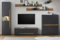 Furn.Design Wohnwand Schrankwand in grau matt und Eiche Wotan Moderne Wohnkombination 5-teilig mit Vitrine, TV Lowboard, Highboard, Wandregalen 330 x 197 cm Center (Set 2)
