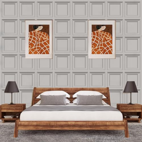 Camiraft 3D Effect Panel Wallpaper Wood Panelling Wallpaper Wall Panelling Beige Textured Retro Embossed Tartan Neutral Art Deco for Living Room Feature Wall Bedroom Ceilings