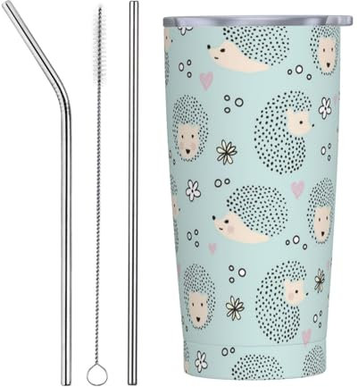 EgoMed Reisebecher, 20 Unzen Edelstahl-Isolierbecher, Kaffeetasse, Autotasse, Reiseflasche, Handtasche mit vielen Igeln