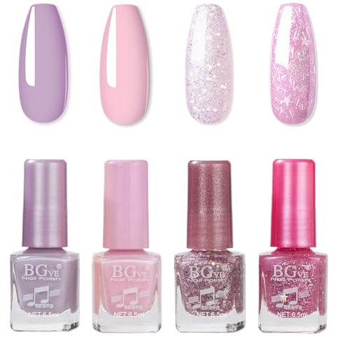 Nail Polish Set - Pink Glitter Nail Varnish Sets - Quick Dry & Long Lasting Pink Nail Polish - Oil-Based Formula Nail Polish Gift Set - No Need Cure Nail Paint for DIY Nail Art