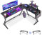 ODK Scrivania Gaming, Scrivania Computer 167x120cm con Supporto Monitor, Scrivania ad Angolo con Porta Cuffie per Gamer, Nero Carbonio