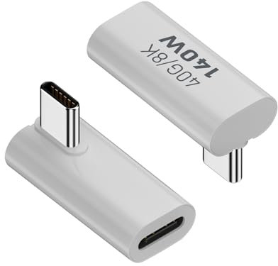 QIANRENON 90° Winkel USB4.0 C Daten Adapter Extender 140W 40Gbps USB C Stecker auf Buchse Rechter Winkel Aufladen Anschluss,Al Gehäuse,für Thunderbolt 3 iPhone 15 Steam Deck, 2Pcs(Vertikale Biegung)