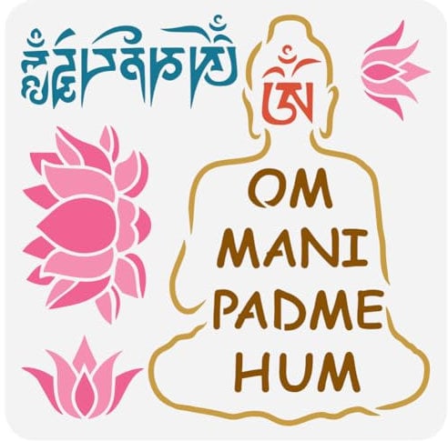 FINGERINSPIRE Buddha Lotus Schablone Zum Malen 30x30 cm Großes Buddha Muster Zeichenvorlage Wiederverwendbare Lotusblumen Malschablone Religionsthema Vorlage Zum Malen Auf Holzstoff