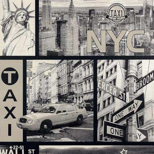 New York Taxi Streets Wallpaper - Black and White City Modern Feature Wall Contemporary - Textured Blown Vinyl