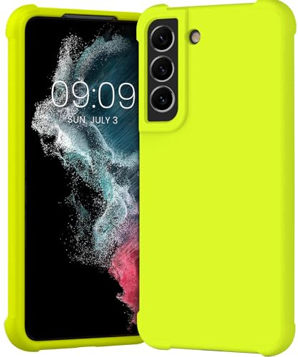 KIOMY Neon Green Case with Soft Finish for Samsung Galaxy S22 5G, Shockproof Bumper Protective Silicone Stylish Cell Phone Back Cover with Bright Vibrant Color