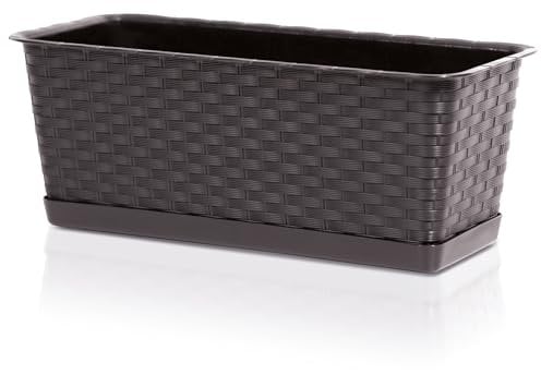 Annastore Blumenkasten L 400 mm - Balkonkasten aus wetterfestem Kunststoff - Blumenkästen - Balkonkästen (Dunkelbraun, 400 mm)