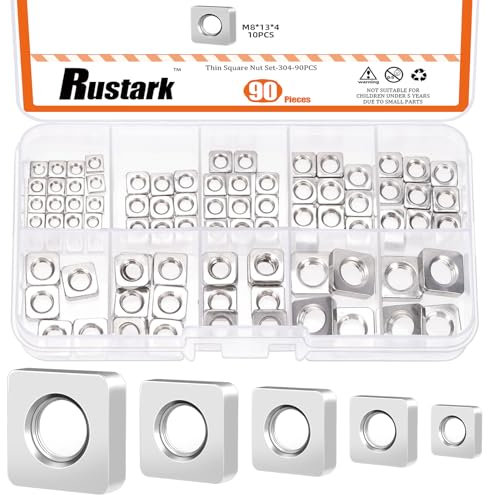 Rustark Kit di 90 dadi quadrati in acciaio inox 304, M3, M4, M5, M6, M8, per apparecchiature meccaniche elettroniche