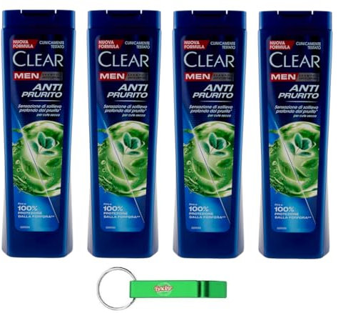 4x Clear ANTI PRURITO Men Shampoo für Trockenes Haar und Trockene Kopfhaut - Anti-Juckreiz-Shampoo 225ml + Beni Culinari Kostenloser Schlüsselanhänger
