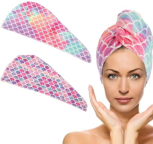 EORPAVU Teli doccia e sauna,Asciugamano da bagno Bandana, asciugamano in microfibra super assorbente ad asciugatura rapida, cuffia per asciugare i capelli con design a bottone (confezione da 2)