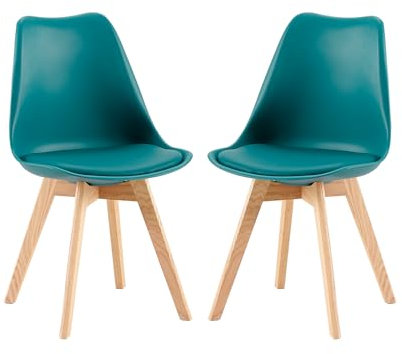 EGGREE Esszimmerstühle 2er Set mit Eichenbeinen Holz SGS Geprüft, Stühle Skandinavisch Design Modern Gepolsterter Küchenstühle Esszimmer Stuhl Holz, Türkis