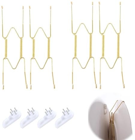 Set di 4 Ganci da Parete in Acciaio Inox per Piatti da 8 e 10 Pollici, Include 16 Custodie Protettive Trasparenti,Portapiatti da Parete per Esposizione Decorativa di Piatti,Porcellane e Opere d'Arte