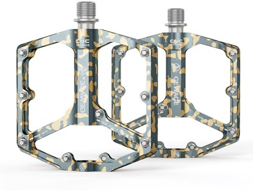 Rennrad-/Mountainbike-Pedale – 3 Kugellager, 9/16 Zoll CNC-gefräste Flache Pedale mit abnehmbaren Anti-Rutsch-Nägeln (Camouflage-Gelb)