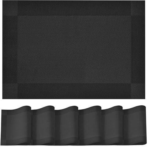 Artoid Mode Schwarz PVC Platzsets 6er Set, 30x45cm Tischsets Waschbar Schmutzabweisend Hitzebeständig Platzdeckchen Zuhause Küche Deko