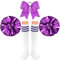 Sinmoe 4er Set Karneval Cheerleader Kostüm Zubehör 2 Cheerleading Pompons aus Metallfolie 1 Groß Haarschleife Cheerleader Haar Bögen 1 Paar Sport Therme Kniestrümpfe für Tanz Wettbewerb (Lila)