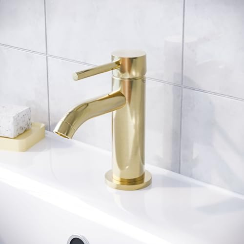 Nes Home Modern Cloakroom Brushed Brass Round Basin Mono Mixer Tap
