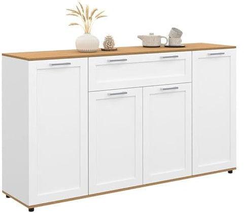 IDMarket - Buffet 140 cm VITO 4 Portes et 1 tiroir Blanc et Bois