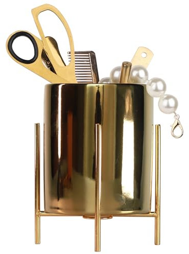 LOUIE SILNA Runder Keramik-Stifthalter Mit Goldfarbenem Stifthalter, Schreibtisch-Aufbewahrung, Make-up-Pinselhalter, Geeignet Für Büro, Schreibtisch, Zuhause, Klassenzimmer