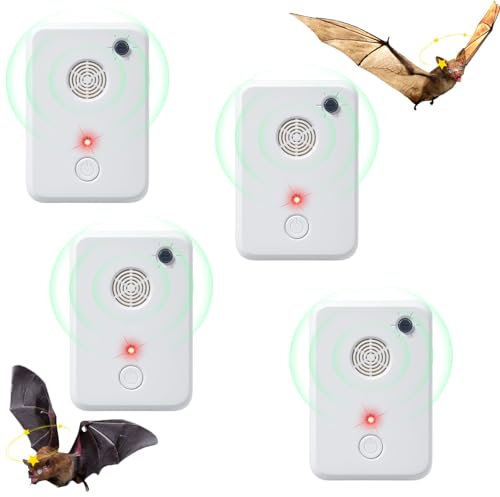 Lot de 4 répulsifs à ultrasons pour chauves-souris à l'intérieur, dispositifs dissuasif de chauve-souris, système de rejet de chauve-souris, répulsif électronique pour chauve-souris pour grenier,