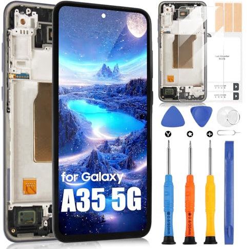 LCD Schermo per Samsung Galaxy A35 5G​ Incell, LCD Display per Galaxy A35 5G A356 SM-A356E SM-A356B SM-A356U Display Touch Screen Digitizer Ricambio Assembly + Riparazione Kit (Nero con Telaio)