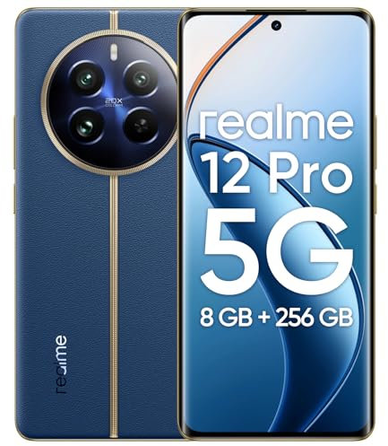 realme 12 pro 5G Smartphone, 8 + 256GB, Snapdragon 6s Gen 1 processor, 50MP portrait telescopic camera, 120Hz curved view display, 6.7 inch screen, blue