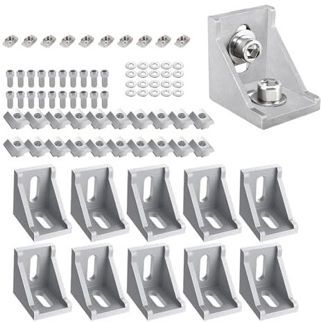 Staffa Angolare con Profilo in Alluminio, 10 Pezzi Staffa ad Angolo Retto a Forma di L 30x30, Profilo in Alluminio, per Profilo Montante, Profilo Scanalato, Profilo di Montaggio