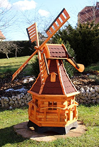 XXL Windmühle 1,40 m aus Holz mit Solar Typ 20.1 rot