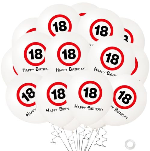 KOBOKO Luftballon 18 Geburtstag Deko, 20 Stk Luftballons Deko 18. Geburtstag Junge Mädchen, Happy Birthday Ballon Geburtstagsdeko 18 Jahre, Verkehrsschild Helium Luftballon 18 Geburtstags Deko Party