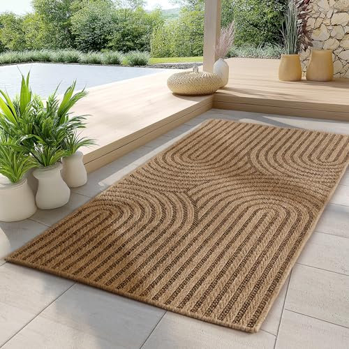 Carpettex Indoor Outdoor Teppich wetterfest, robust, pflegeleicht im natürlichen Jute-Look, ideal für Wohnzimmer, Küche, Terrasse, Garten und Balkon, 80x150 cm