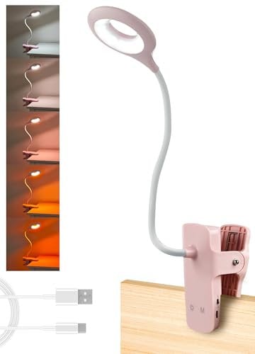 National Lighting Dimmable LED Clip On Light - 4.5W Touch Control LED Lamp with Flexible Neck & Strong Clamp - 5 Colours & Brightness Levels, USB Rechargeable Desk Light - Pink