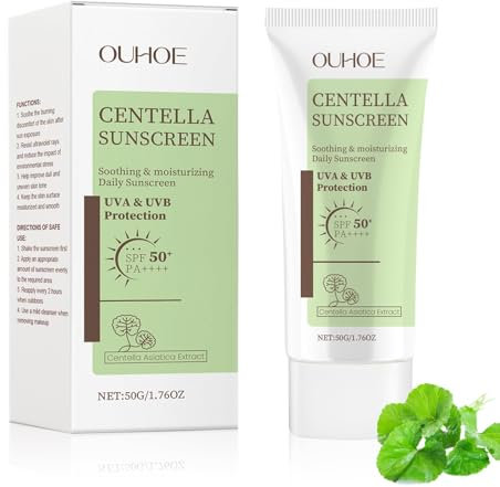 Centella Sunscreen SPF 50, Madagascar Centella, Feuchtigkeitsspengende Sonnenschutzcreme, Waterproof, Nicht Fettend, Starker UV-Schutz, Sonnencreme Gesicht für Alle Hauttypen