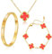 18K Vergoldet Vierblättriges Kleeblatt Armband, 18K Vergoldet Vierblättriges Kleeblatt Anhänger Halskette, Gold Armband Cubic Zirkonia Armreif, 3 PCS Schmuck Set für Geschenke Geburtstags (Rot)