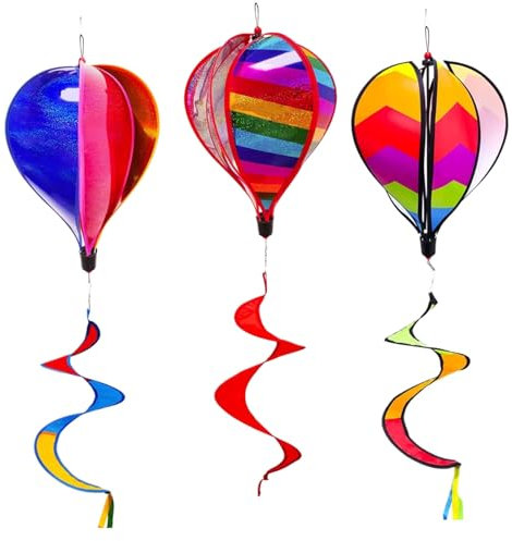 Girouette Montgolfière, 3 Pièces Moulin À Vent en Spirales Montgolfière, Suspendu Moulin À Vent Coloré Rotatif À Paillettes, Décoratif Extérieur pour Jardin Clôture Terrasse