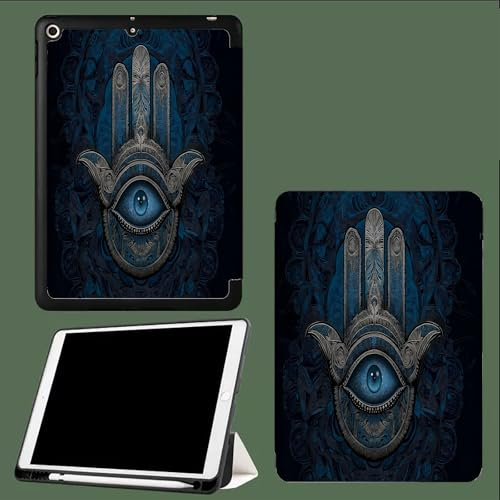 10.2 Pulgadas Funda para iPad 9ª/8ª/7ª Generación con Soporte para Bolígrafo,Funda Protectora Plegable con Bohemia Palma Auto Sleep Wake para iPad 2021/2020/2019 Ojo - Azul Oscuro