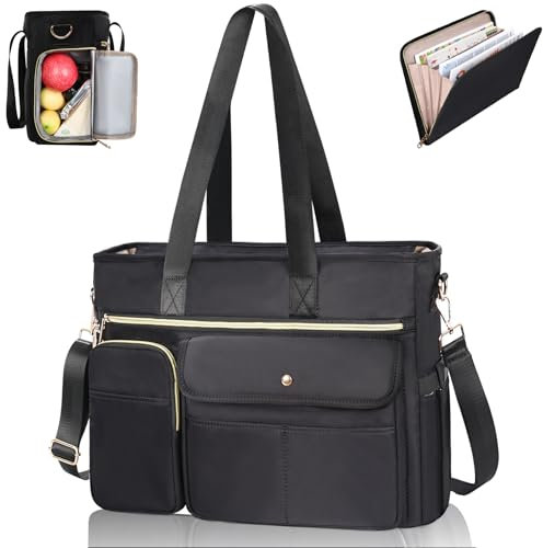 ESTARER Lehrertasche mit Erweiterter Aktenordnertasche,Arbeitstasche mit Fächern für Laptop,Tragbare Lehrertasche für Frauen,Schultertasche Laptop Handtasche für Laptop,Lehrerbedarf,15.6 zoll,Schwarz