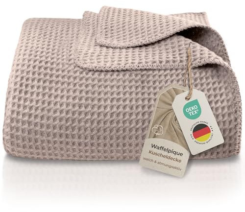 LAYNENBURG Premium Waffelpique Baumwolldecke 220x240 cm - Oeko-TEX 100 - Baumwollmix Kuscheldecke - Decke als Wohndecke, Sofa-Decke & Couchdecke - Wolldecke kuschelig-warm aus Baumwolle (Taupe)