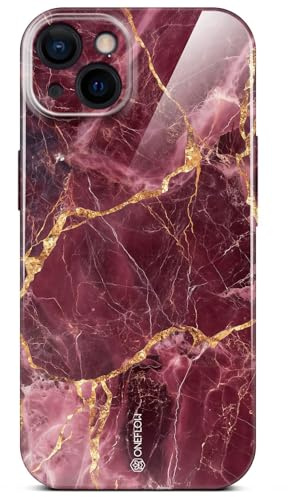 ONEFLOW Bliss Cover für iPhone 13 Hülle in Marmor Optik, Designer Case Handy Schutzhülle mit Kameraschutz, Muster Hardcase Glitzer Handyhülle marmoriert, Rot Gold