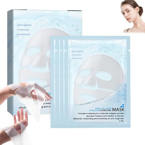 4 Pezzi Maschera Collagene Viso,Maschere Viso Idratante Profonda,Riduce le Linee Sottili e le Rughe,Minimizzare i Pori,Migliorare L'elasticità,Mirato Alla Pelle Secca,Opaca e Non Compatta