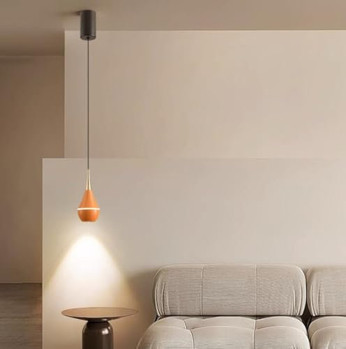 SSNCcNC Orange, LED Schlafzimmer Nachttisch Pendellampe Moderne Minimalismus Pendelleuchte 12W Dekorativ Hängelampe 3000K Kronleuchter Loft COB-Lichtquelle 9 * 20cm
