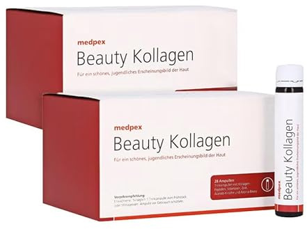 medpex Beauty Kollagen Duo – 2x28 Trinkampullen – Mit Kollagenpeptiden, Vitamin C, Biotin & Zink – Für Hautbild & Kollagenbildung - Nahrungsergänzungsmittel