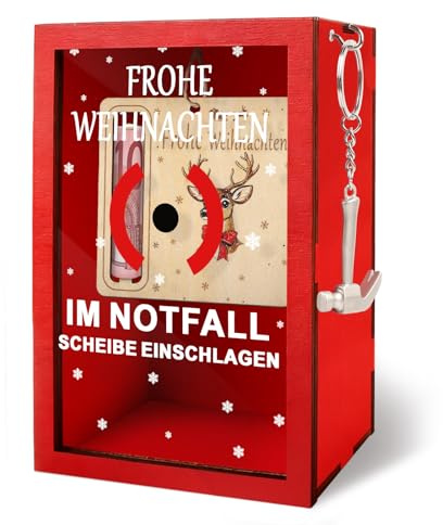 Anruzon Weihnachten Geschenke, Lustige Weihnachts-Notfallbox mit Hammer, Frohe Weihnachten Holzbox, Geldgeschenk, Christmas, Weihnachtsdeko, Kreative DIY-Geschenke