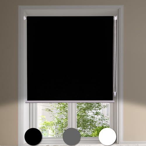 Maritown No Drill Blackout Roller Blinds Stick on Thermal Curtains Easy Fit | 90W x 170H cm, 3-in-1 Install, Self Adhesive, UV Protection, Child-Safe, for Bedroom Nursery Kitchen Bathroom Office, Door