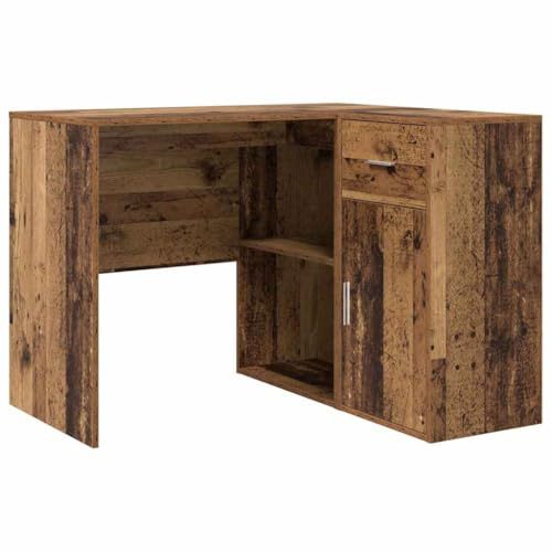 ULUYYUC Eck-Schreibtisch Altholz 102 x 88 x 75 cm mit Schublade und Tür, robuster Holzwerkstoff, moderner Look, platzsparende Lösung für Home-Office, Büro, Jugendzimmer und Gaming-Setup