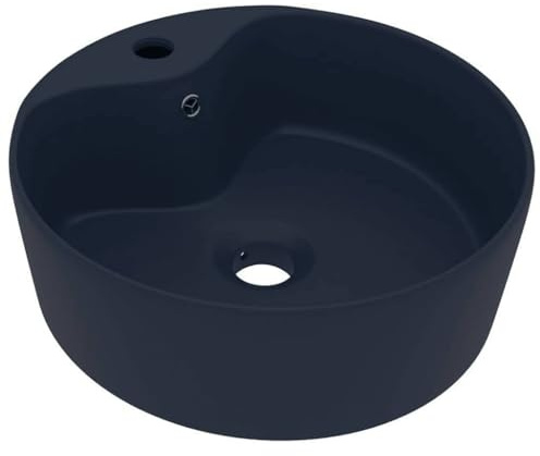 Mhdvray Lavabo da appoggio 36 cm opaco blu scuro in ceramica con troppopieno rotondo piccolo design moderno per bagno ospiti WC cucina garage